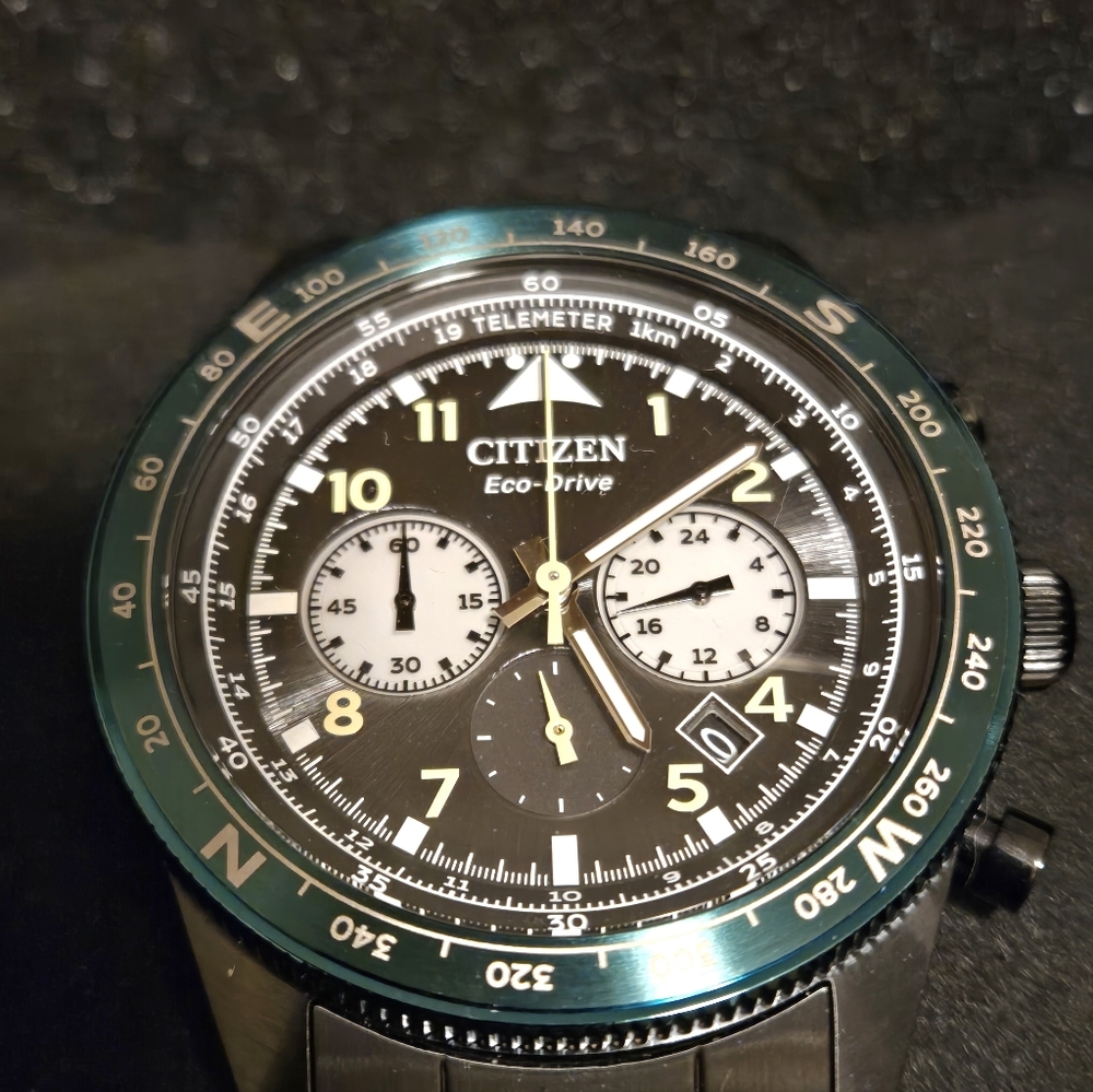 Citizen Men's Watch Sport Chronograph Eco-Drive Black With Green Bezel